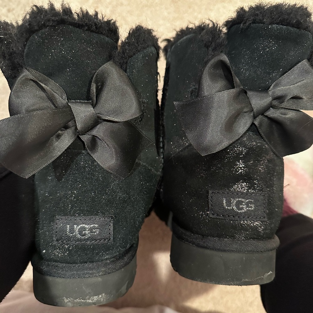 UGG Black Glitter Bow Boots